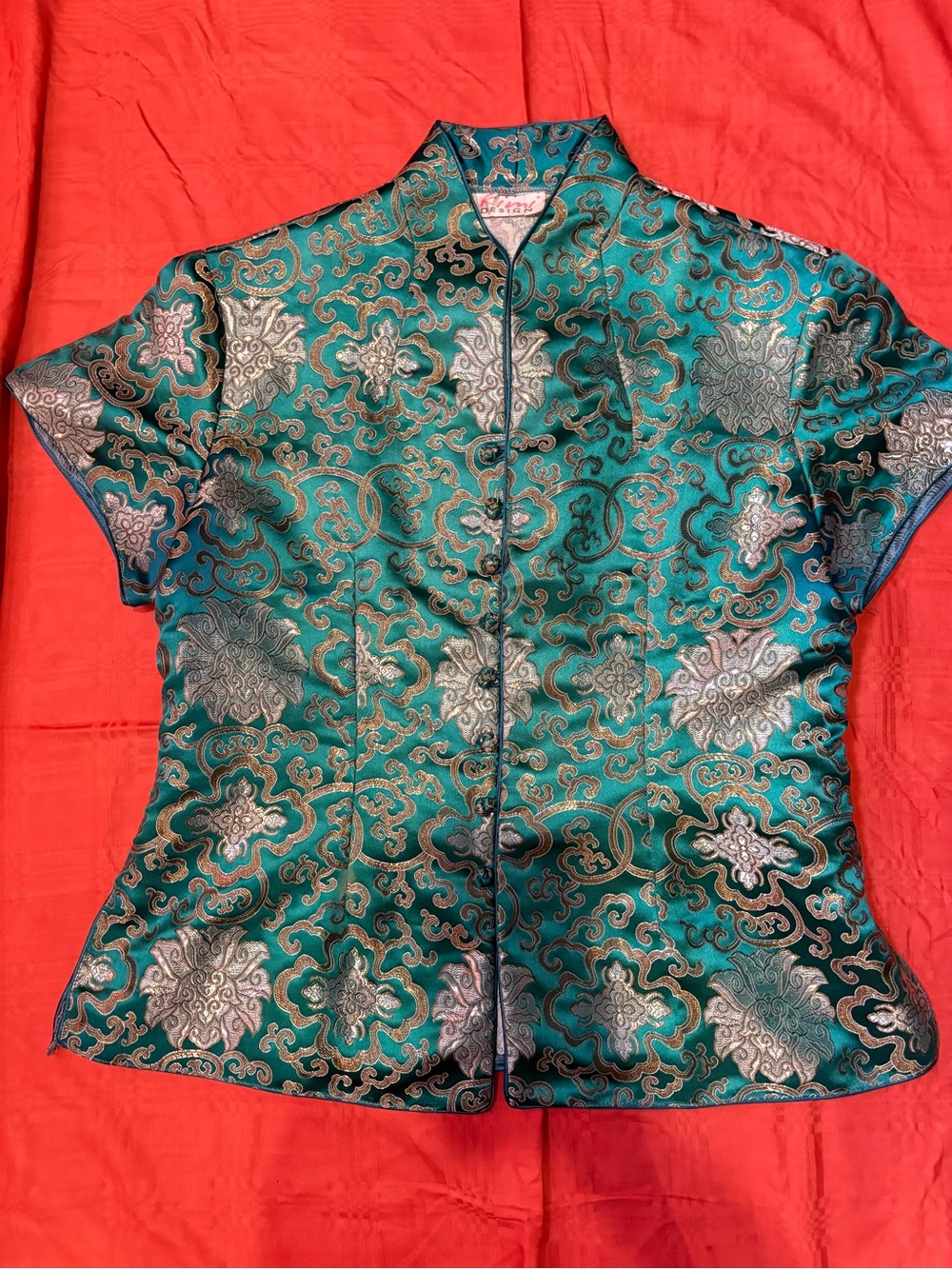 Silk Top - Teal & Metallic - 100% Silk